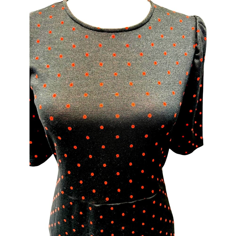 WHO WHAT WHERE DRESS Black W/Red Polka Dots Pockets 3/4‎ Sleeve Midi,Work Wear